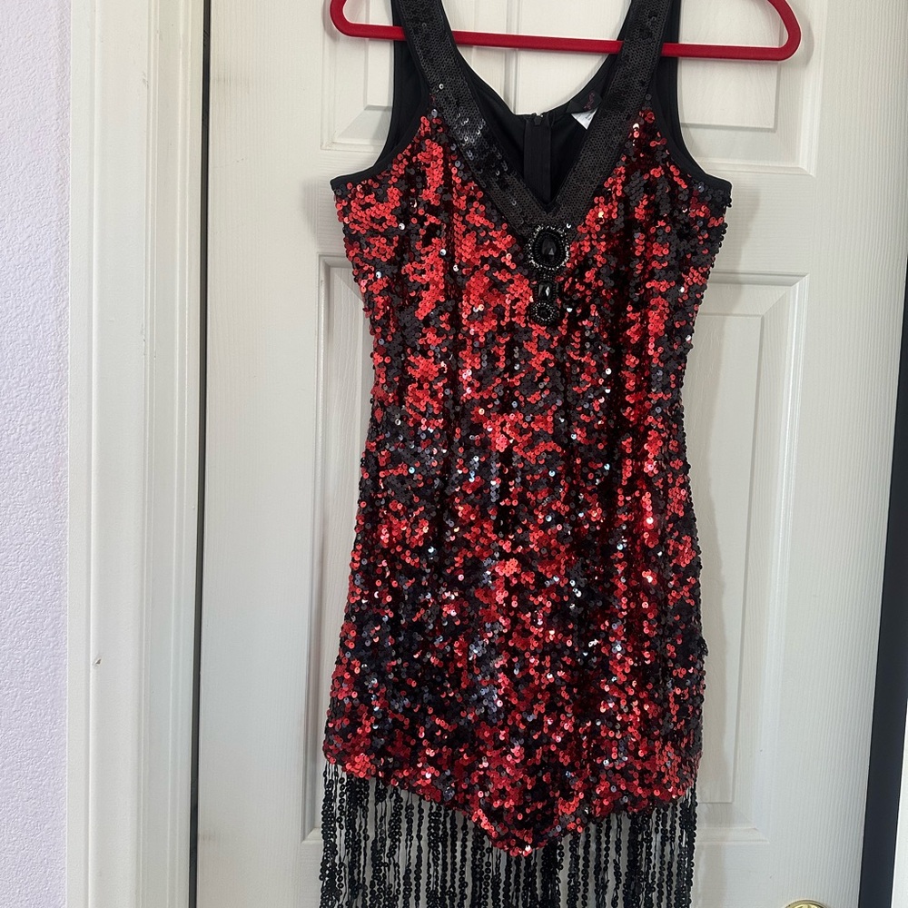 Elegant Red and Black Sequin Dress